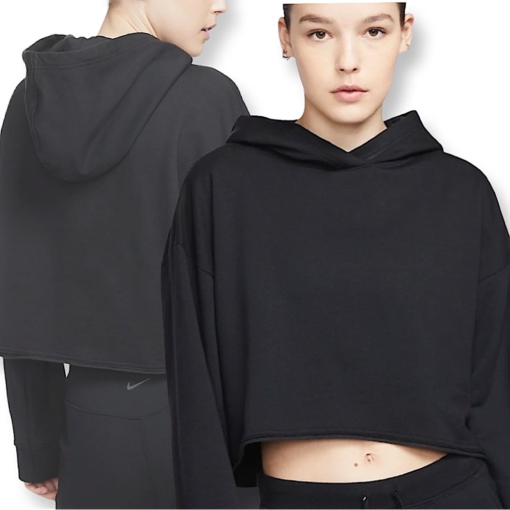 Nike Yoga Luxe Women's Cropped Fleece Hoodie Black/Iron Grey Large - Picture 2 of 16